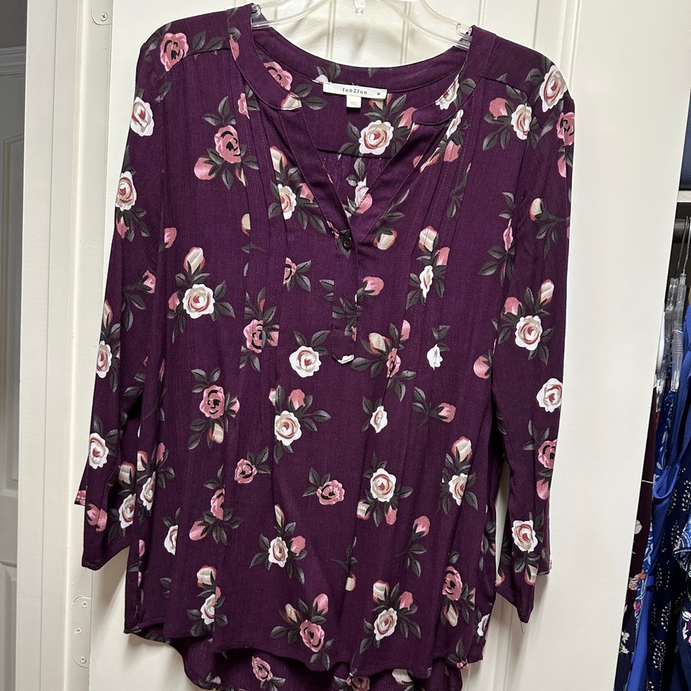 Fun2Fun Floral/Maroon Casual Blouse